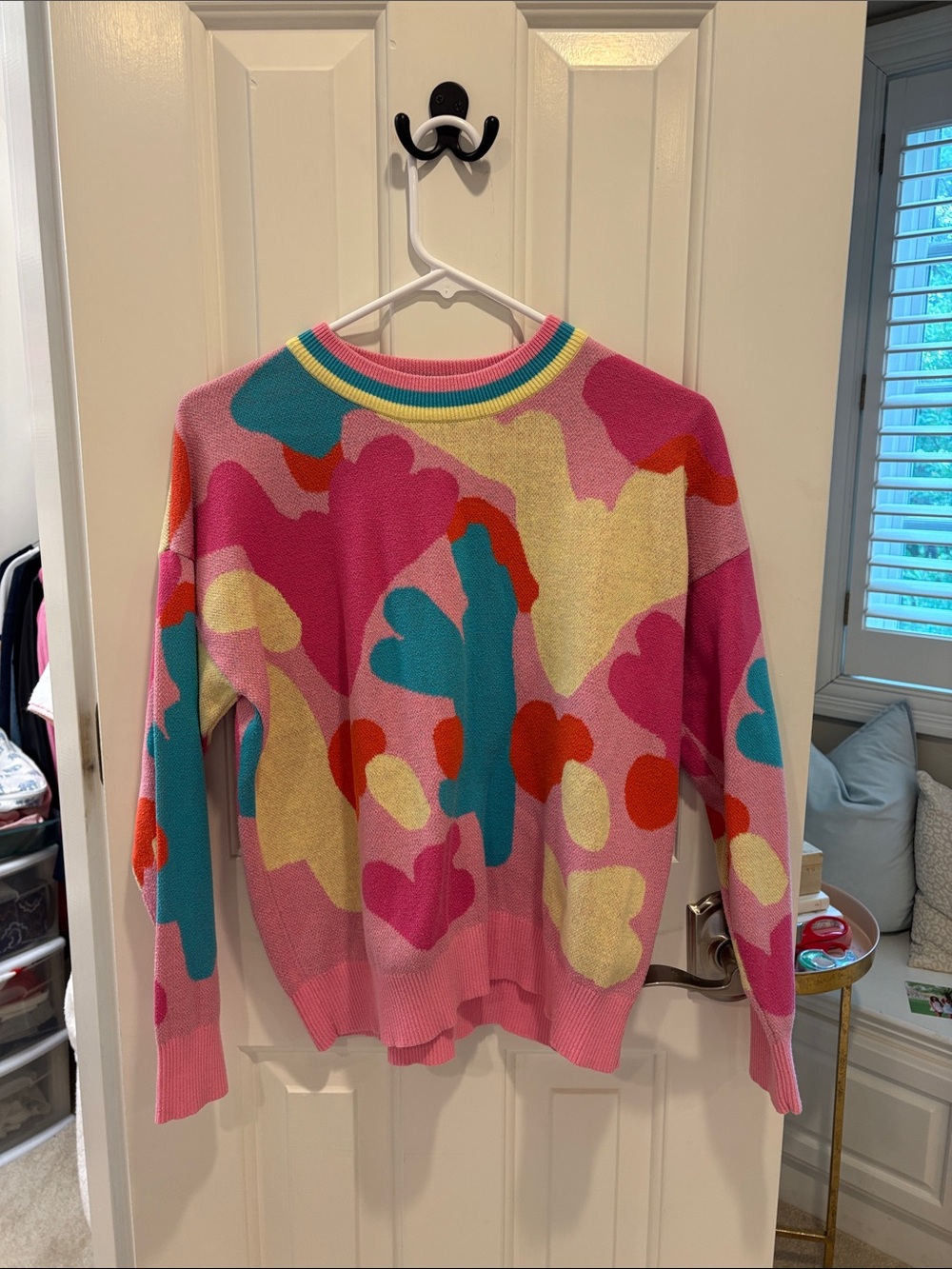Colorblock Abstract Pattern Pink Sweater